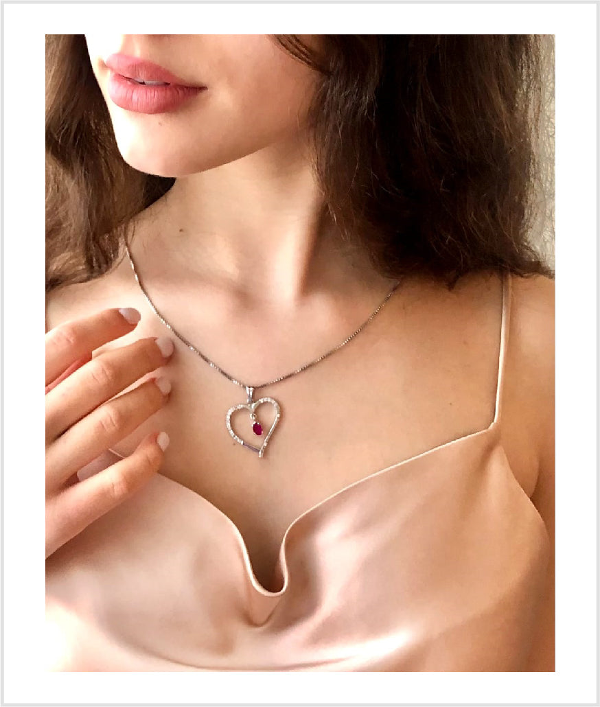 Heart Pendant with Chain (92.5 Silver) With Coloured Stone & Real Cubic Zircons