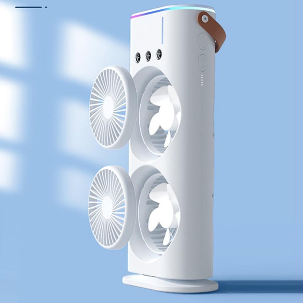 Portable Cooling Fan with Remote Control, 3 Speed Modes, Rotatable with water Tank Mini Air Cooler, Mist Cooling Fan