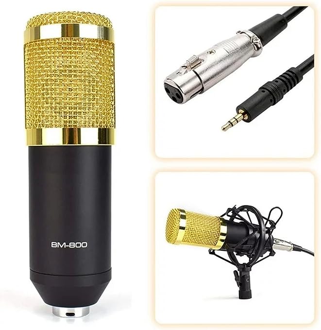 Professional Mic Condenser Microphone V8 Sound Card Set for Webcast Live Stream- Auxiliary
