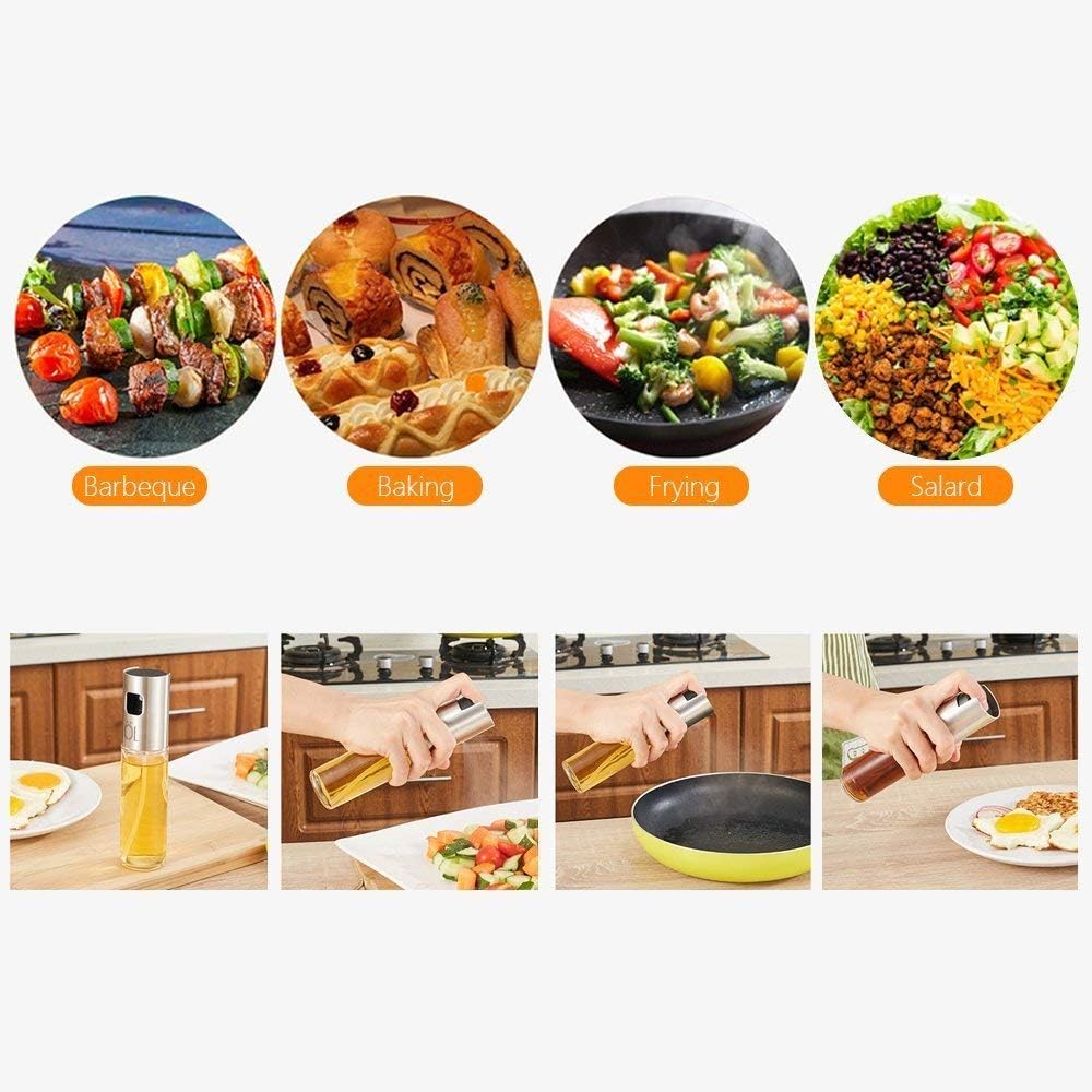 Oil Sprayer Dispenser For Cooking,Glass Oil Spray Transparent Vinegar Bottle Oil Dispenser 100Ml For Bbq/Making Salad/Baking/Roasting/Grilling/Frying Kitchen.