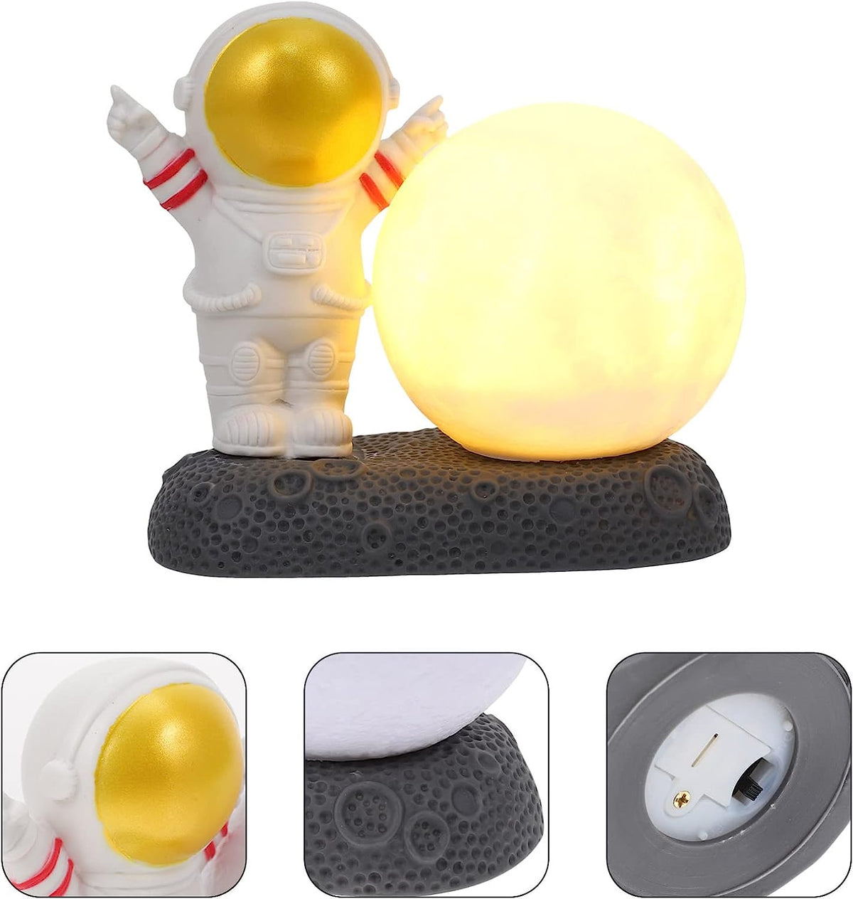Astronaut Night Light Moon Lamp: 3D Golden Spaceman Figure LED Bedroom Lamp Resin USB Table Light for Child Boy Girls Kids Room Present