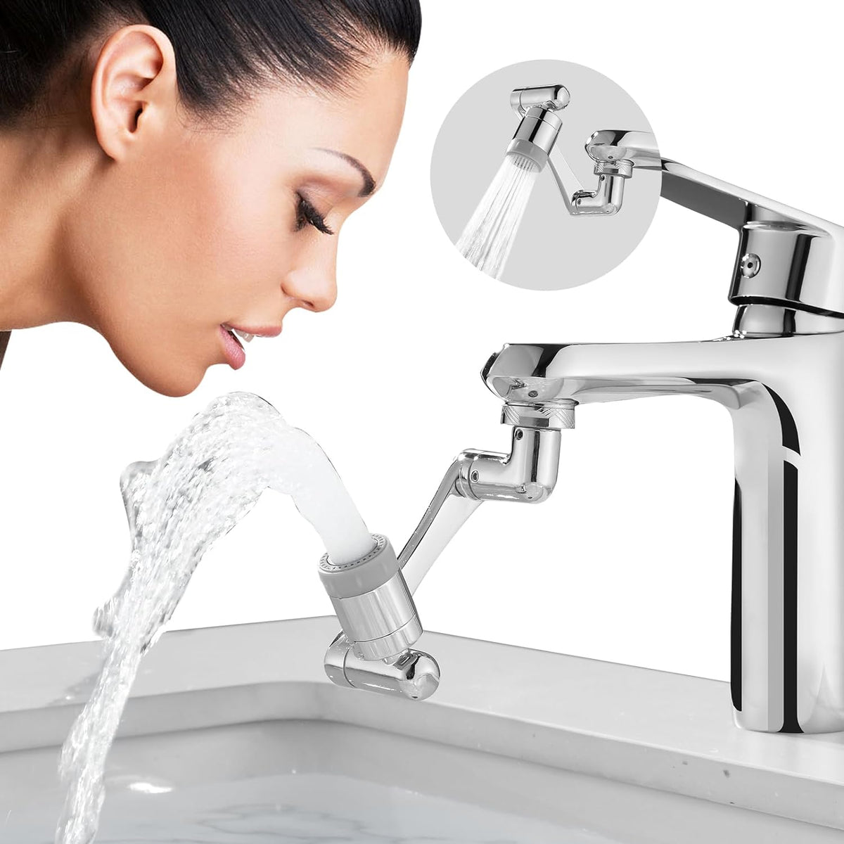 Swivel Faucet-Extender Universal Sink Set-2 Mode Splash Filter Extension-Water Aerator, Kitchen Bathroom 360° Angle Rotatable Spray