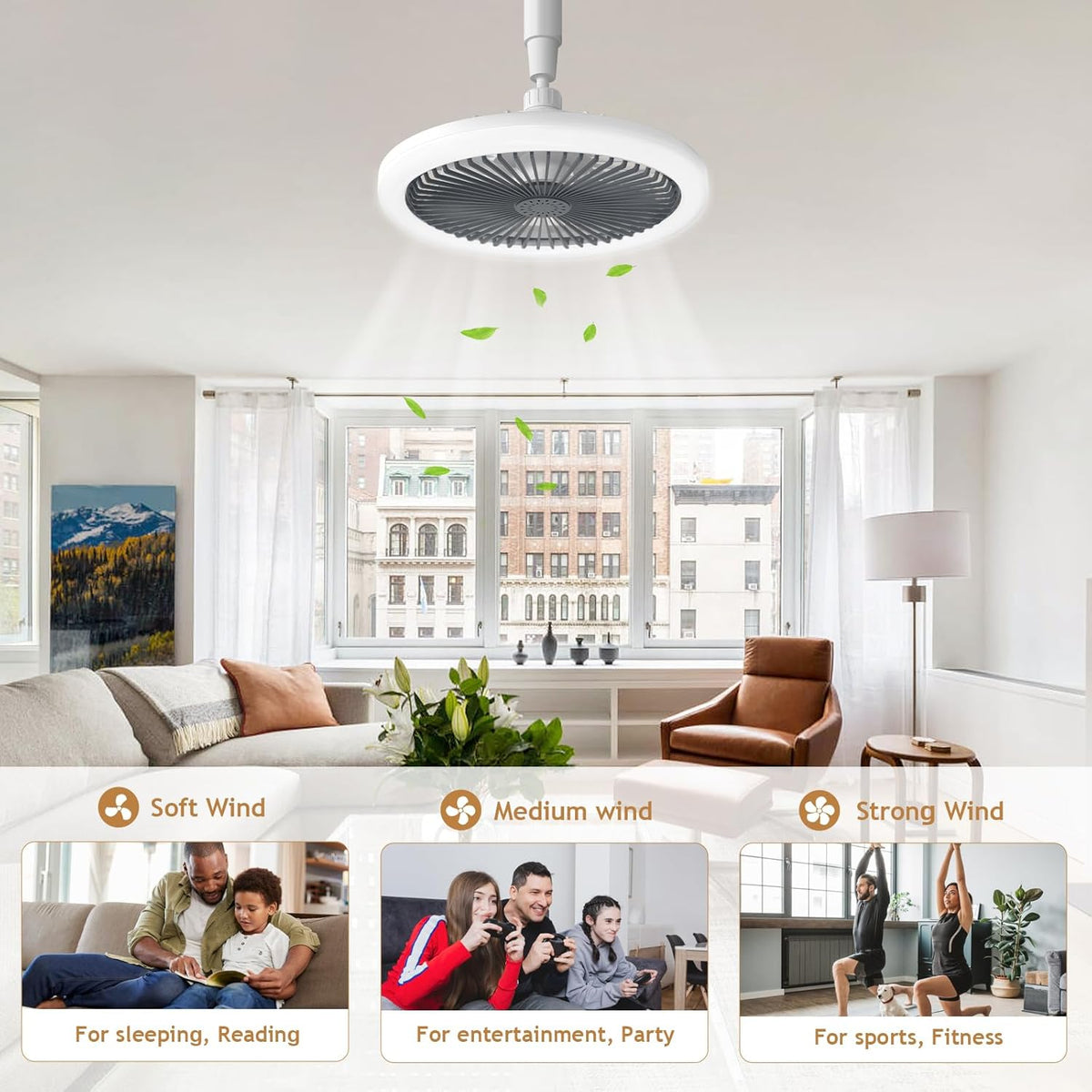 Ceiling Fan with Light and Remote Control, Stepless Dimming 3 Wind Speed Adjustable