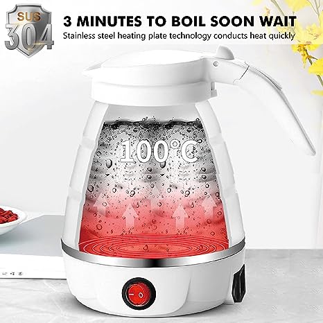 Foldable Kettle Silicone Electric Kettle Camping Kettle Travel Kettle with Stainless Steel Base for Camping Motorcycle Travel