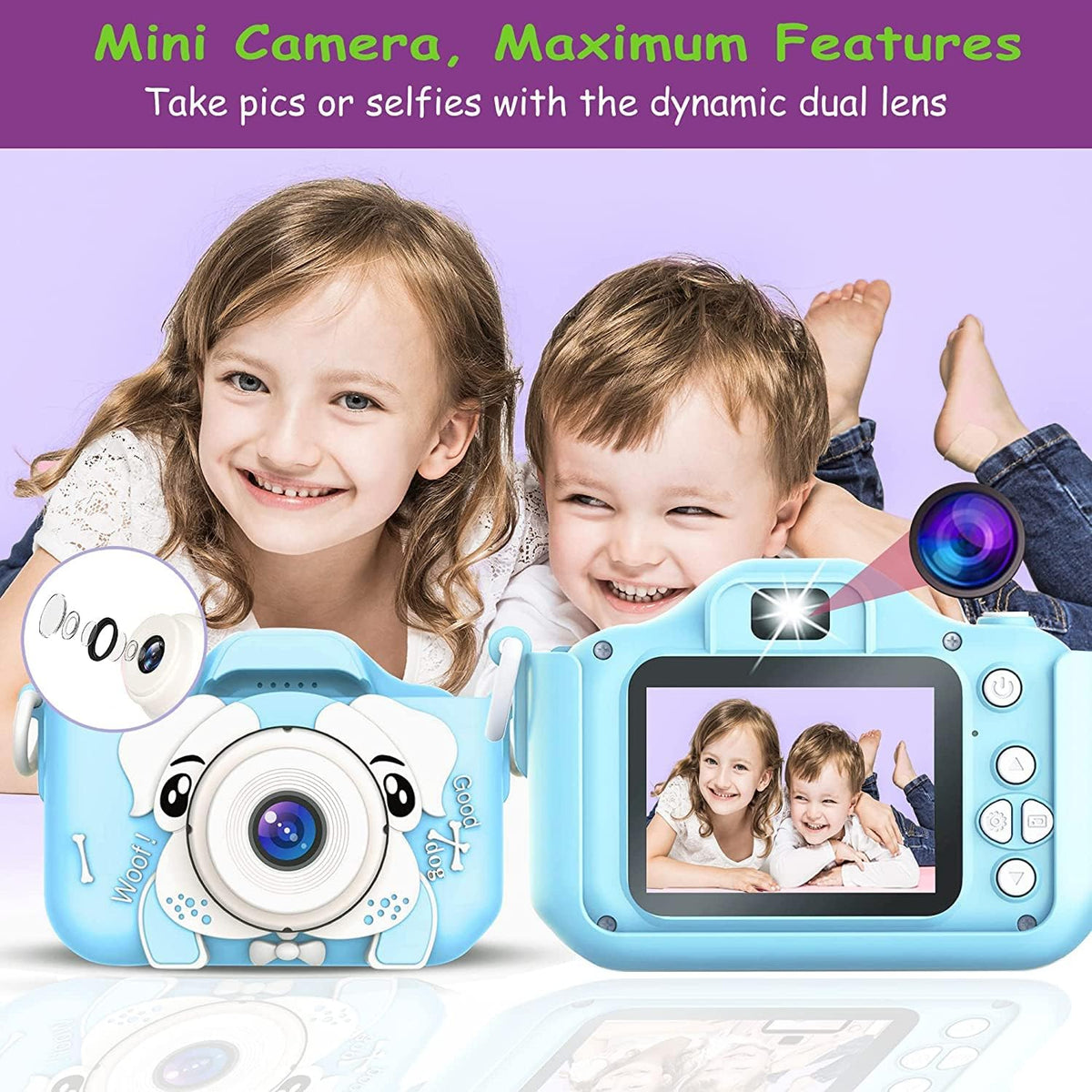 Kid's Digital Dual Screen 20MP Video Camcorder Anti-Drop Cartoon Selfie Camera