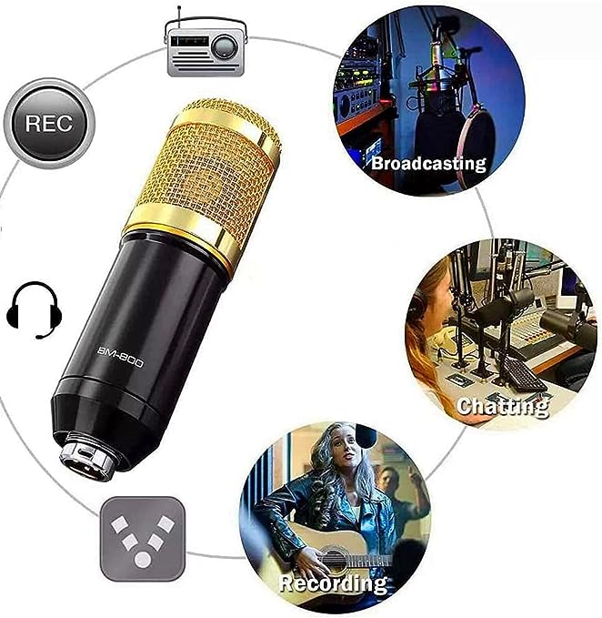 Professional Mic Condenser Microphone V8 Sound Card Set for Webcast Live Stream- Auxiliary
