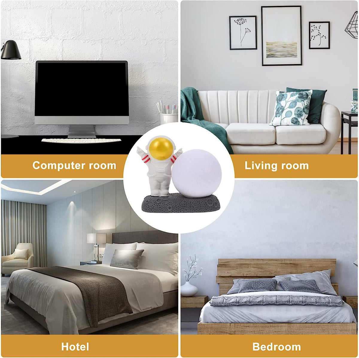 Astronaut Night Light Moon Lamp: 3D Golden Spaceman Figure LED Bedroom Lamp Resin USB Table Light for Child Boy Girls Kids Room Present