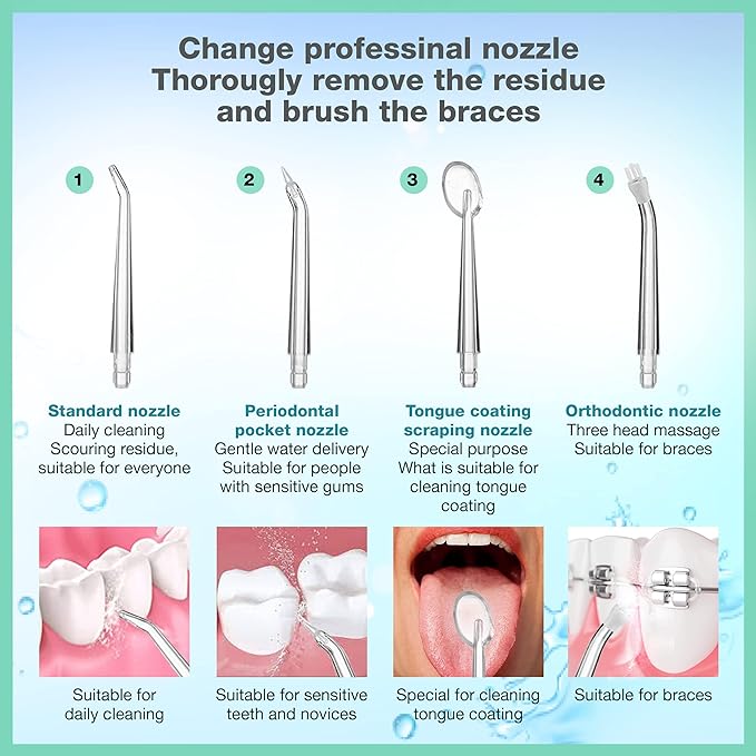 Water Flosser BeetleCare Cordless Dental Oral Irrigator With 4 Nozzle Tips and 3 Different Water Pressure Modes