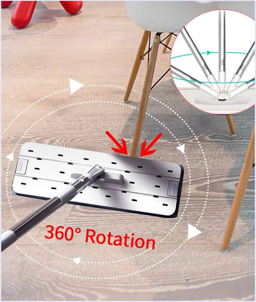 Foldable Microfiber Flat magic mop set with 2 PCS Microfiber Pads and bucket