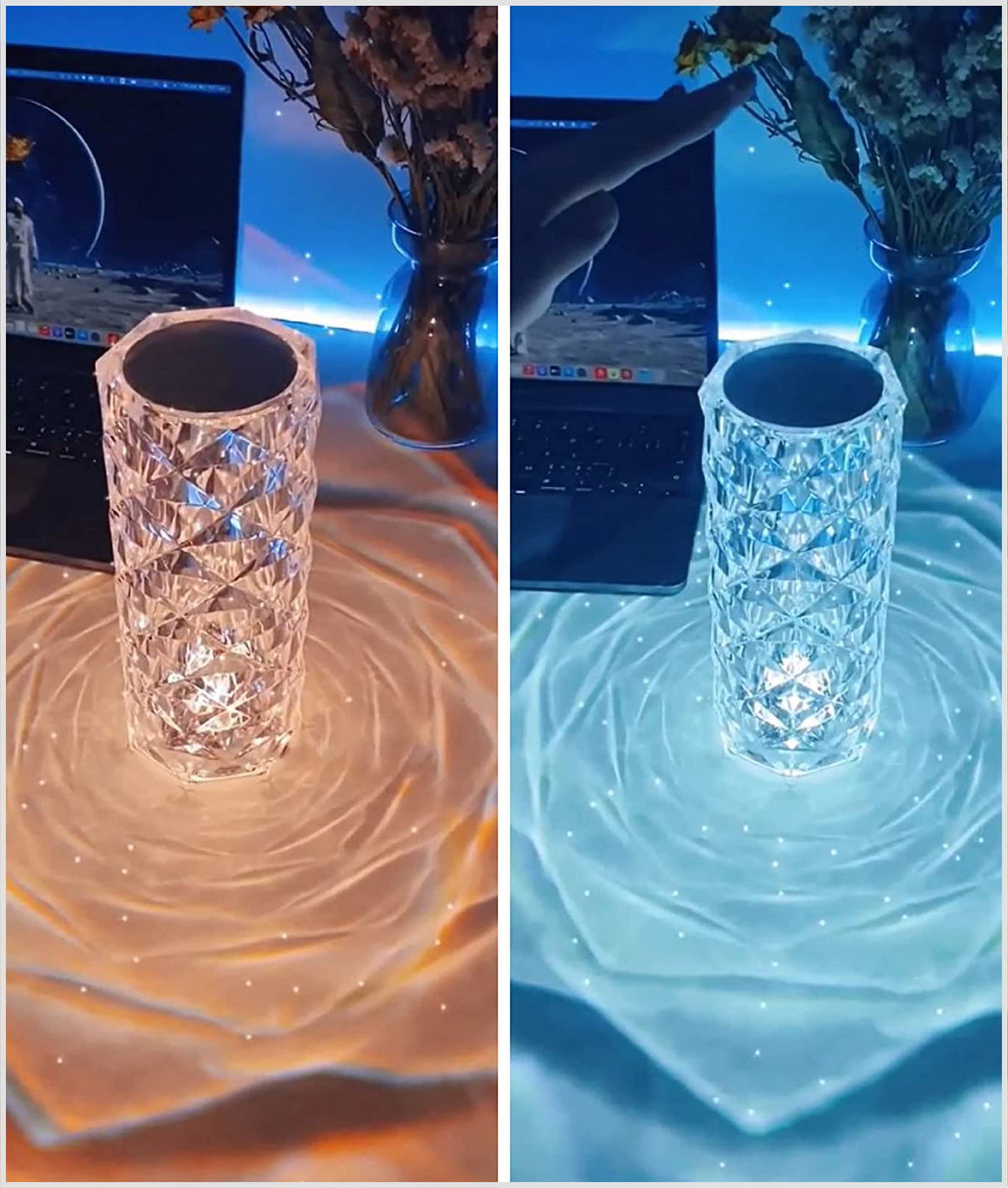 Rose Crystal Acrylic Rechargeable Table Lamp Beautiful ambiance light for Dinning Table, Workstations & Party Night