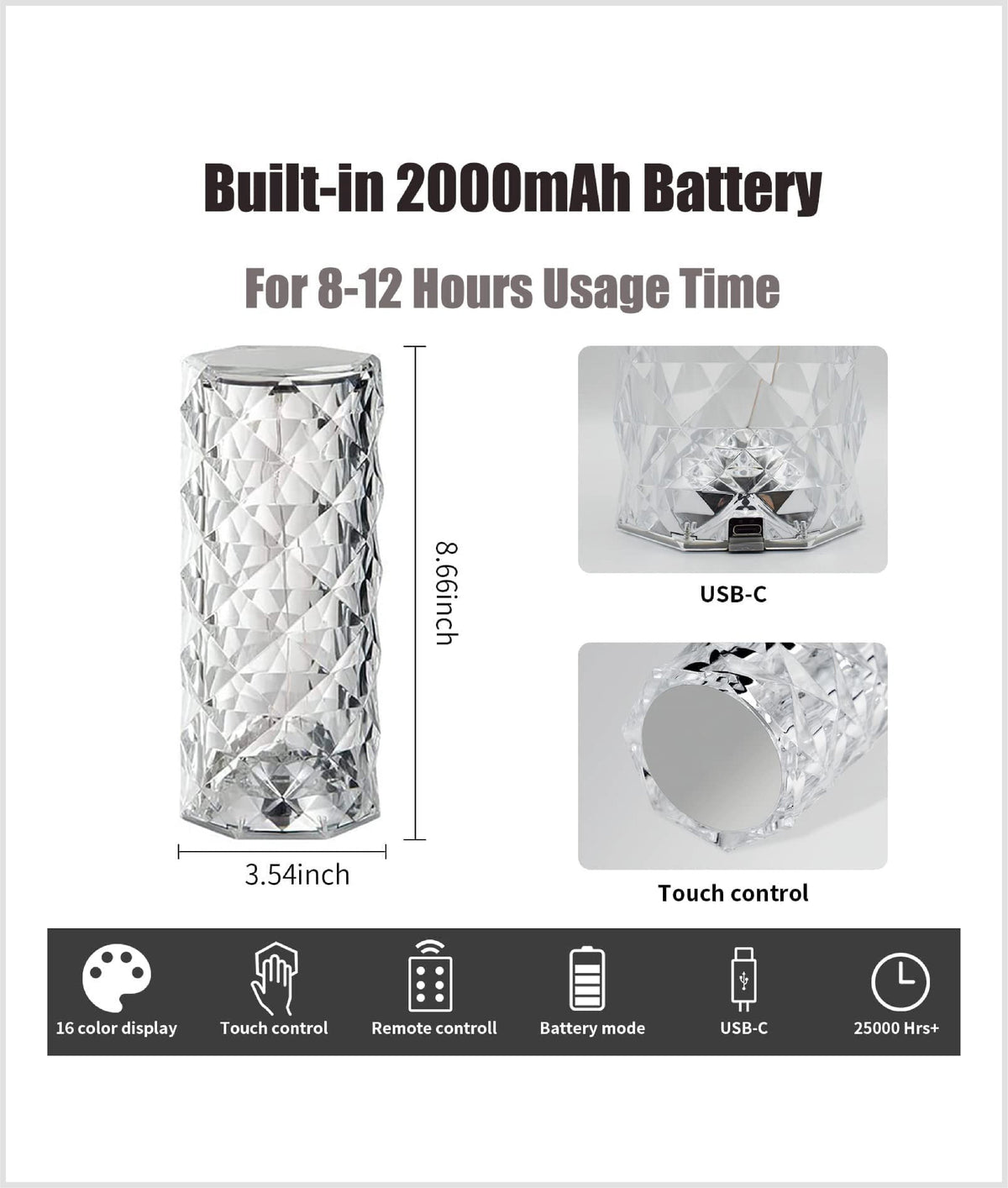 Buy 1 Get 1 Free Rose Crystal Acrylic Rechargeable Table Lamp Beautiful ambiance light for Dinning Table, Workstations & Party Night(BUY 1 GET 1 FREE )