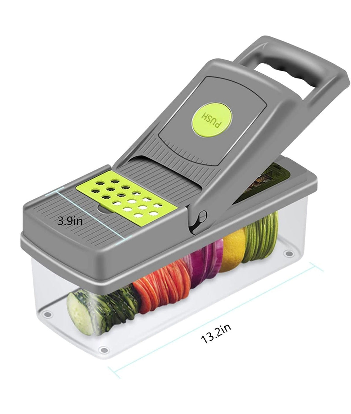 14 in 1 Vegetable Chopper Slicer Onion Chopper with Container and Drain Basket One Click Cleaning Food Chopper Multifunctional Veggie Chopper with 8 Stainless Steel Blade
