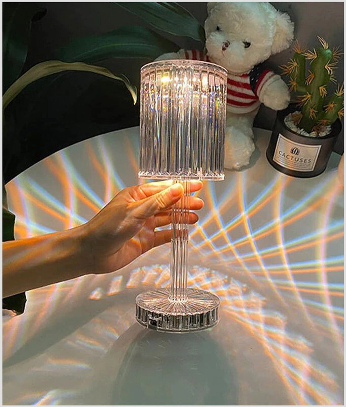 Acrylic Diamond Crystal Rechargeable Table Lamp Beautiful Ambiance Light For Dinning Table, Bedroom & Party Night
