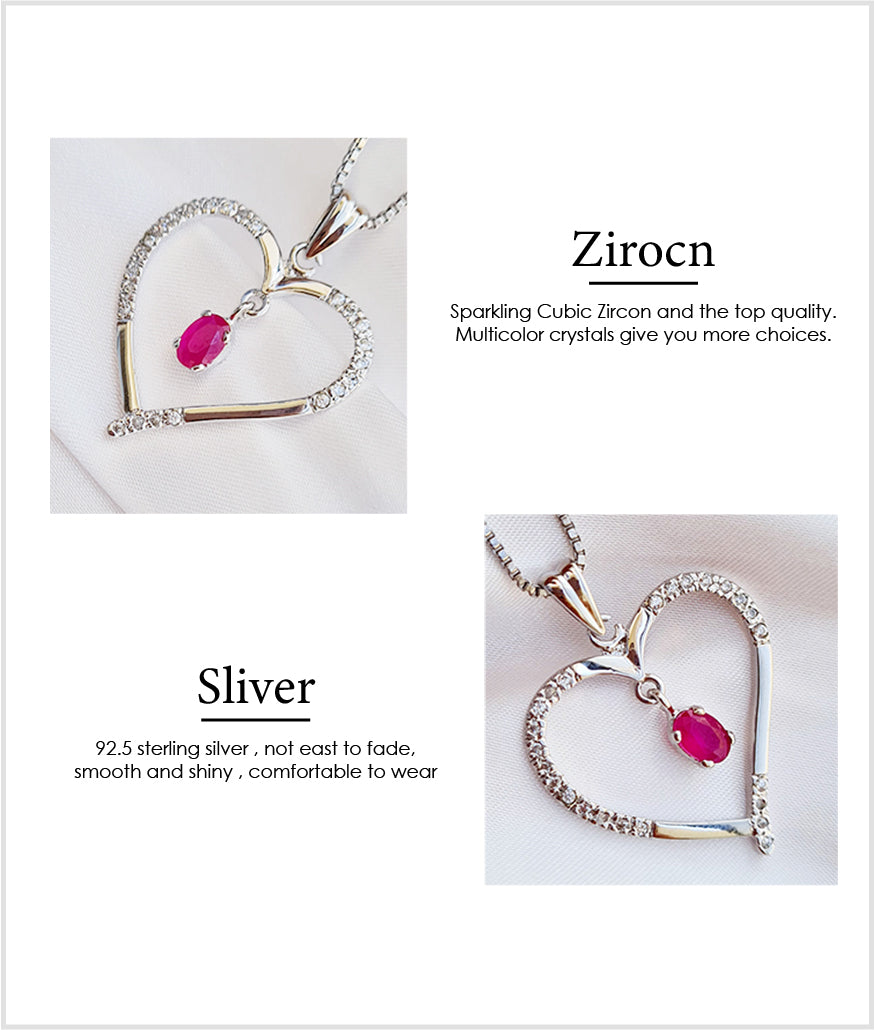 Heart Pendant with Chain (92.5 Silver)  With Coloured  Stone & Real Cubic Zircons