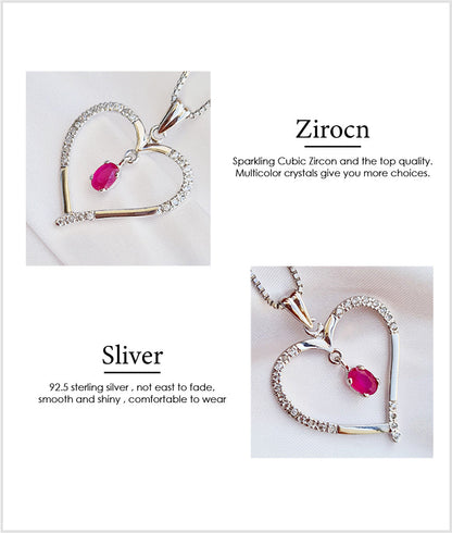 Heart Pendant with Chain (92.5 Silver)  With Coloured  Stone & Real Cubic Zircons