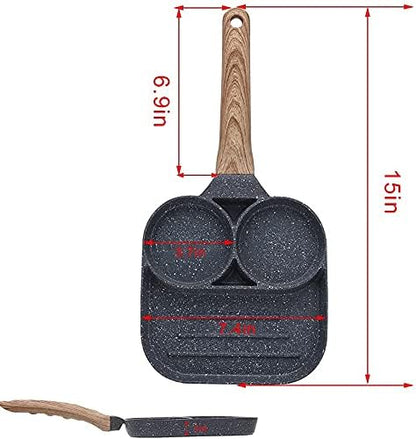 Nonstick Egg Frying Cooking Pan Divided Grill Frying Pot All-In-One Omelette Pan Breakfast Cookware 3 Section Square Grill Pan Divided Frying Pan Hamburger Frying Pan Fried Egg,Pancake