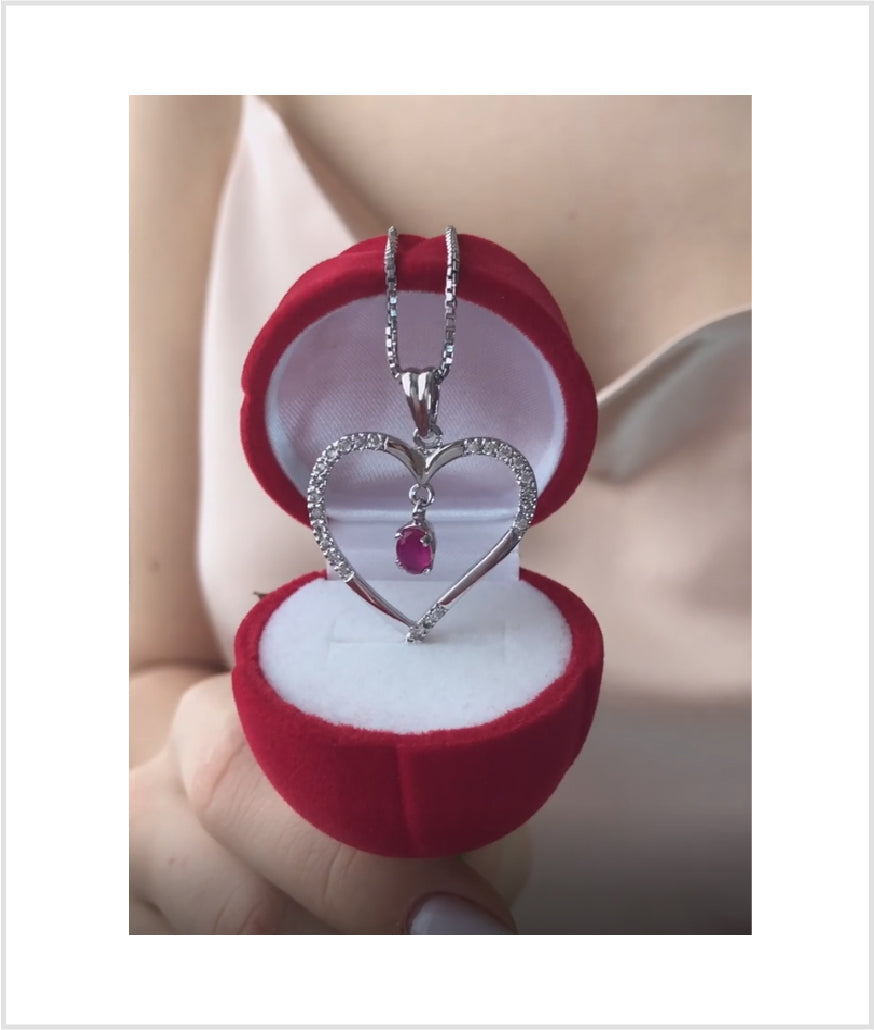 Heart Pendant with Chain (92.5 Silver)  With Coloured  Stone & Real Cubic Zircons