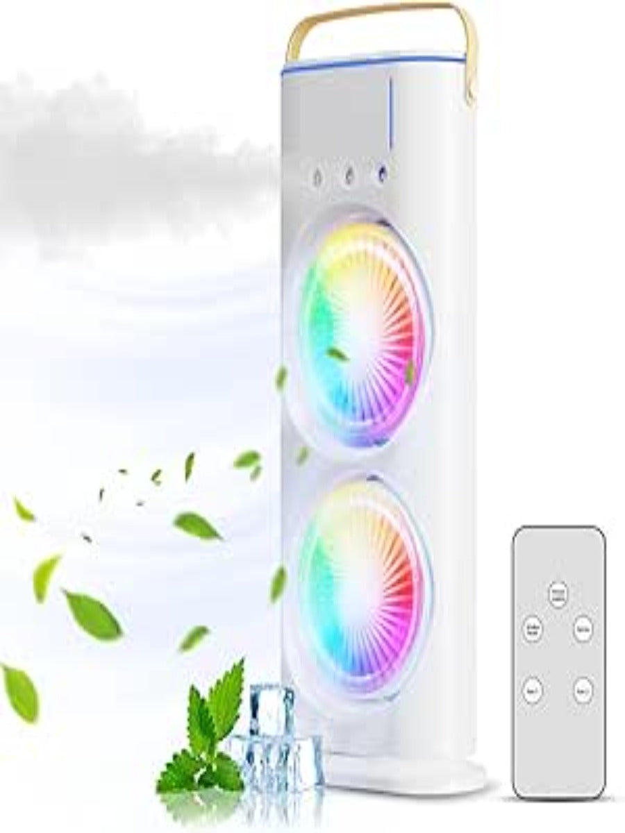 Portable Cooling Fan with Remote Control, 3 Speed Modes, Rotatable with water Tank Mini Air Cooler, Mist Cooling Fan