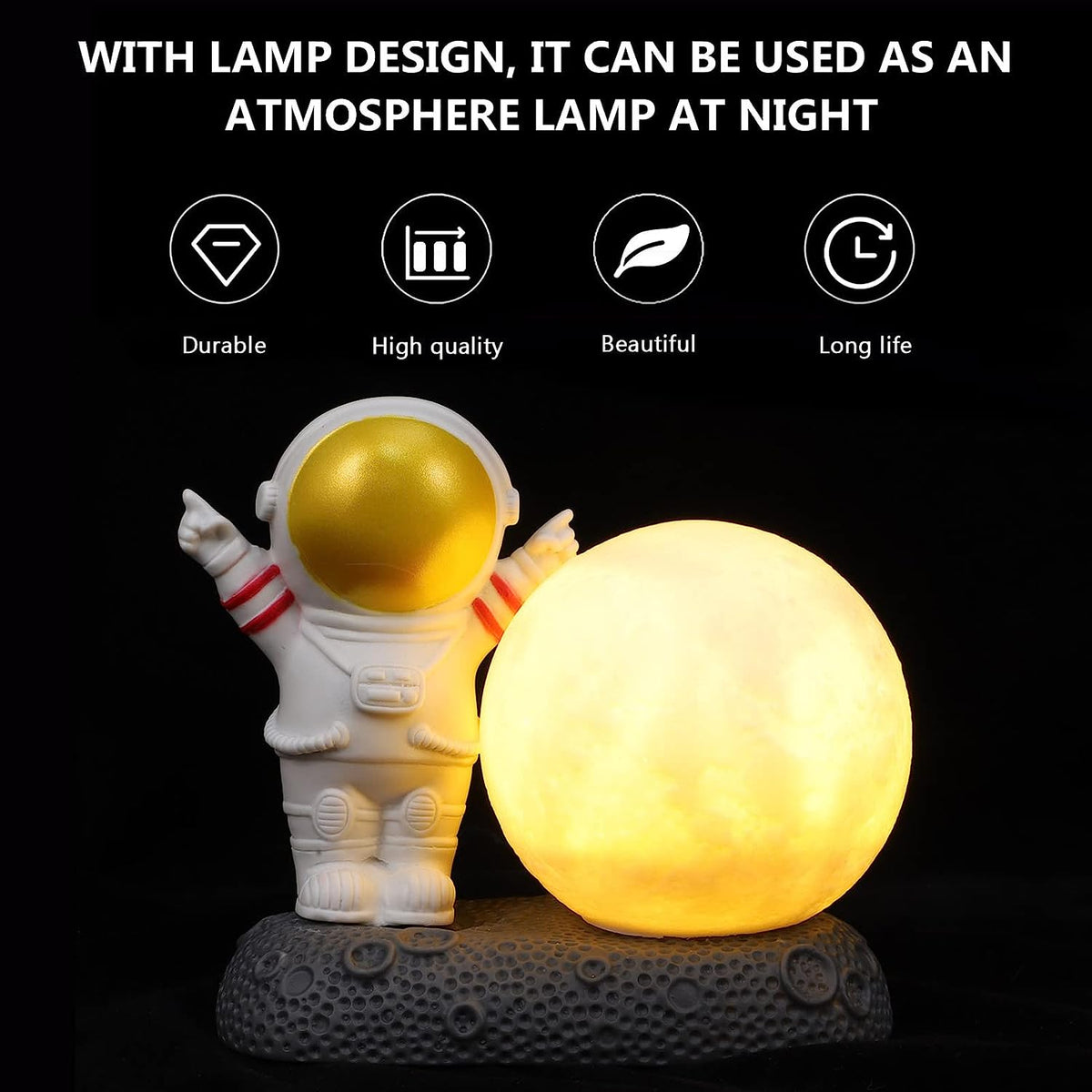 Astronaut Night Light Moon Lamp: 3D Golden Spaceman Figure LED Bedroom Lamp Resin USB Table Light for Child Boy Girls Kids Room Present