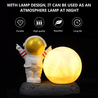 Astronaut Night Light Moon Lamp: 3D Golden Spaceman Figure LED Bedroom Lamp Resin USB Table Light for Child Boy Girls Kids Room Present