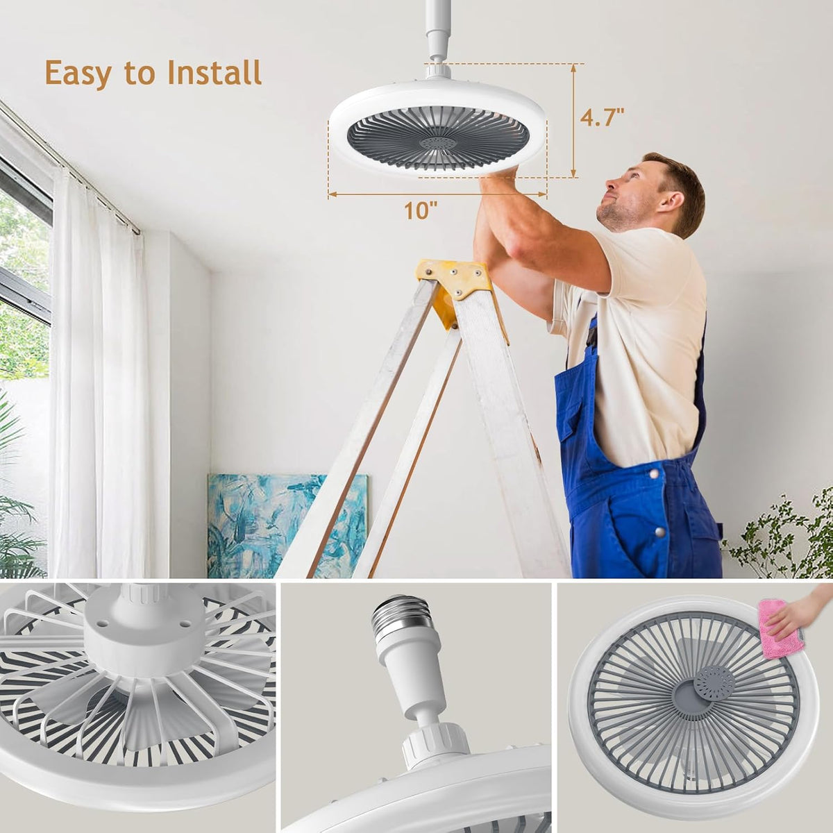 Ceiling Fan with Light and Remote Control, Stepless Dimming 3 Wind Speed Adjustable