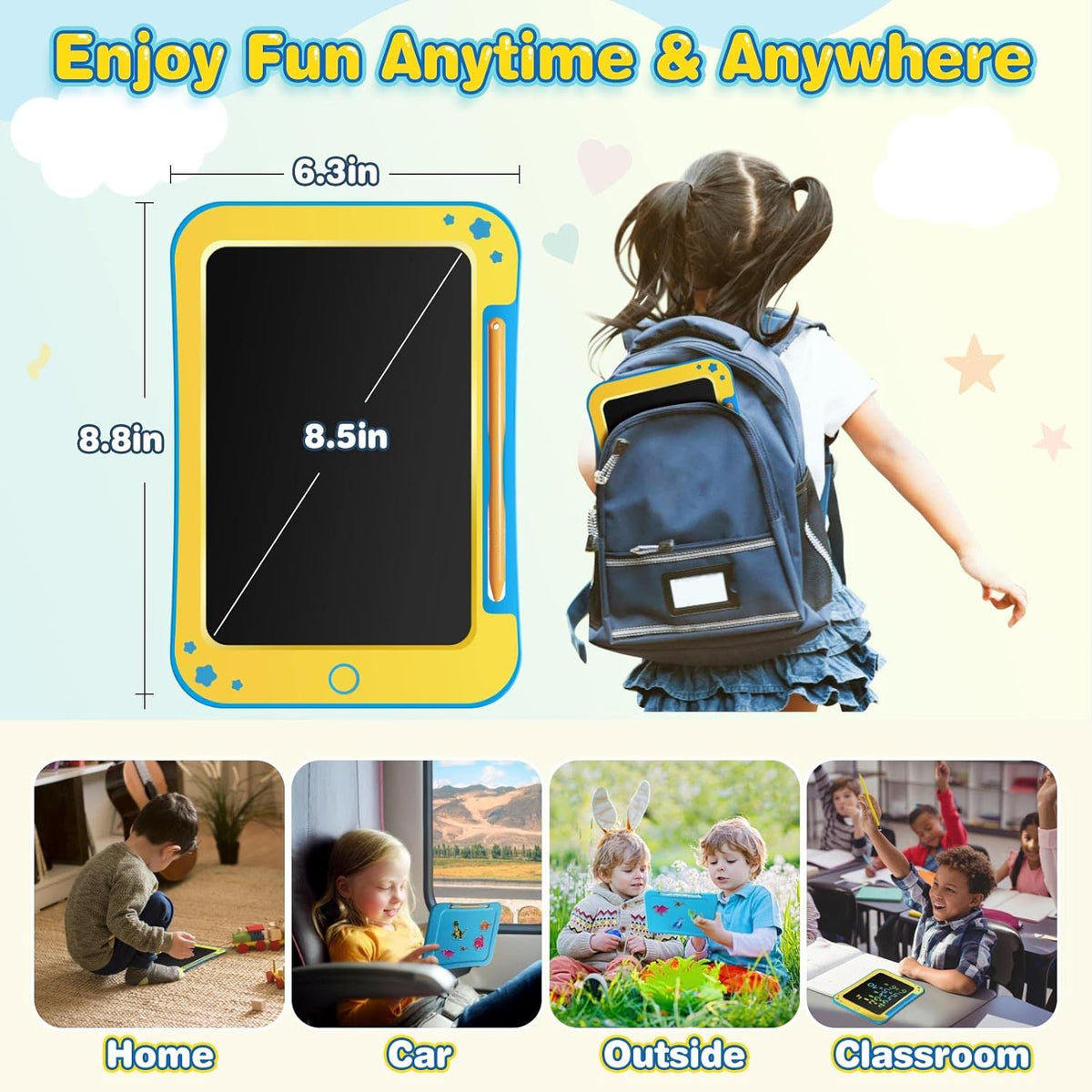 Toddler Travel Games Doodle Board, 8.5inch LCD Writing Tablet Colorful Drawing Pad, Kids Doodle Pad Homeschool Gifts Toys for Girls Boys