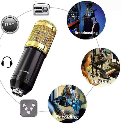 Professional Mic Condenser Microphone V8 Sound Card Set for Webcast Live Stream- Auxiliary