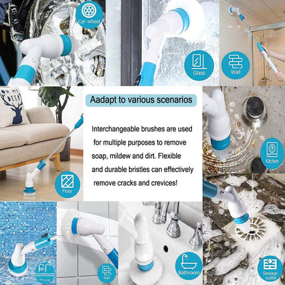 Electric Spin Scrubber, 360 Cordless Tub and Tile Scrubber, Multi-Purpose Power Surface Cleaner with 3 Replaceable Cleaning Scrubber Brush Heads, 1 Extension Arm and Adapter