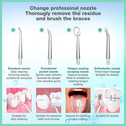 Water Flosser BeetleCare Cordless Dental Oral Irrigator With 4 Nozzle Tips and 3 Different Water Pressure Modes