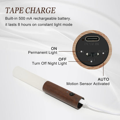 Glass Wood Rechargeable Wireless Wall Lights For Corridors, Stairs, Bedrooms