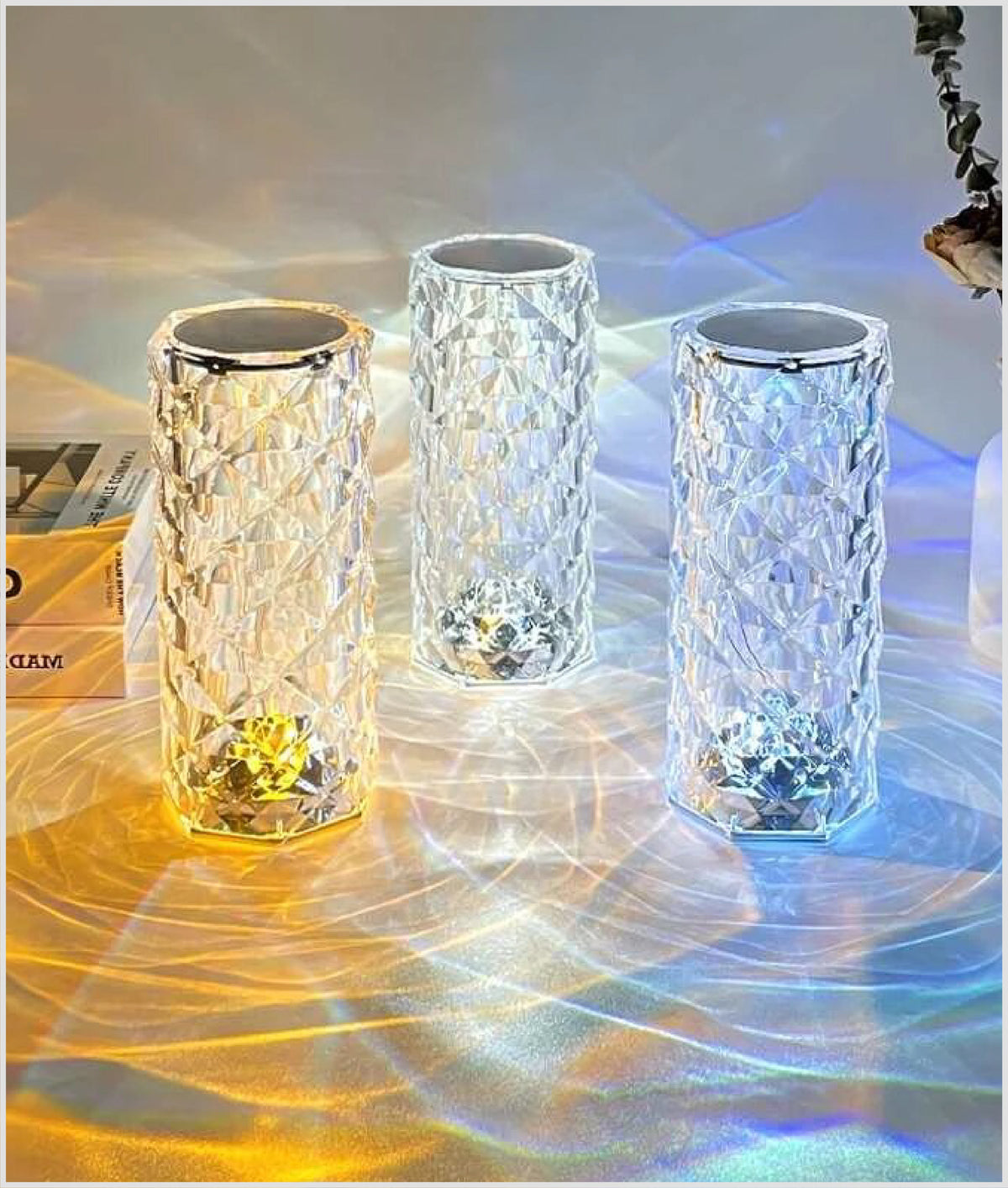 Rose Crystal Acrylic Rechargeable Table Lamp Beautiful ambiance light for Dinning Table, Workstations & Party Night