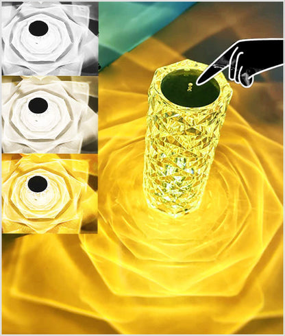 Rose Crystal Acrylic Rechargeable Table Lamp Beautiful ambiance light for Dinning Table, Workstations & Party Night