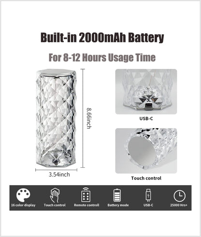 Buy 1 Get 1 Free  Rose Crystal Acrylic Rechargeable Table Lamp Beautiful ambiance light for Dinning Table, Workstations & Party Night(BUY 1 GET 1 FREE )