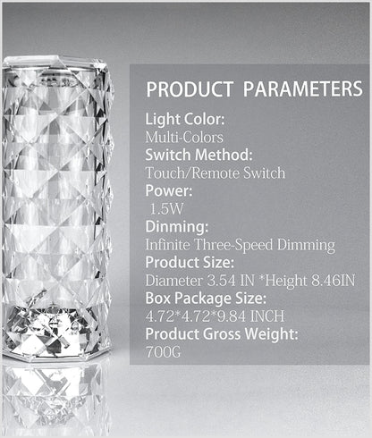 Rose Crystal Acrylic Rechargeable Table Lamp Beautiful ambiance light for Dinning Table, Workstations & Party Night