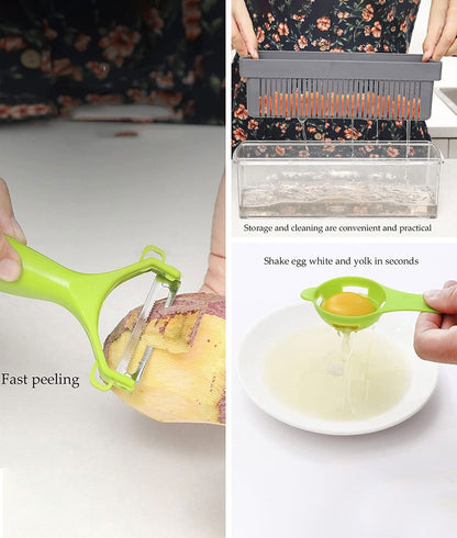 14 in 1 Vegetable Chopper Slicer Onion Chopper with Container and Drain Basket One Click Cleaning Food Chopper Multifunctional Veggie Chopper with 8 Stainless Steel Blade