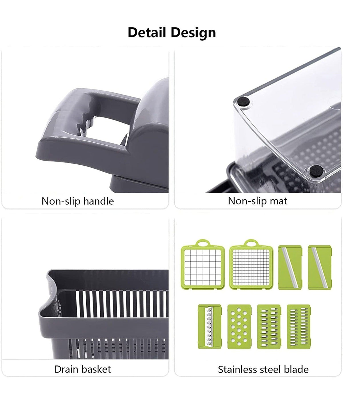 14 in 1 Vegetable Chopper Slicer Onion Chopper with Container and Drain Basket One Click Cleaning Food Chopper Multifunctional Veggie Chopper with 8 Stainless Steel Blade
