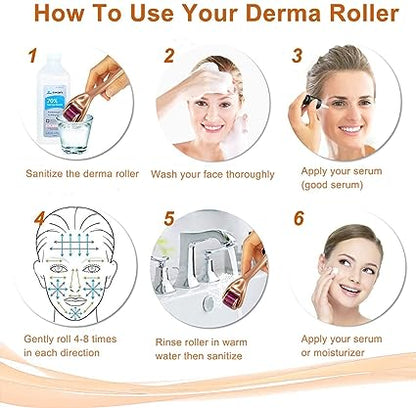 Derma Roller cosmetic microneedling kit for face, 540 TITANIUM Microneedle Roller for face, Exfoliating Facial Dermaroller
