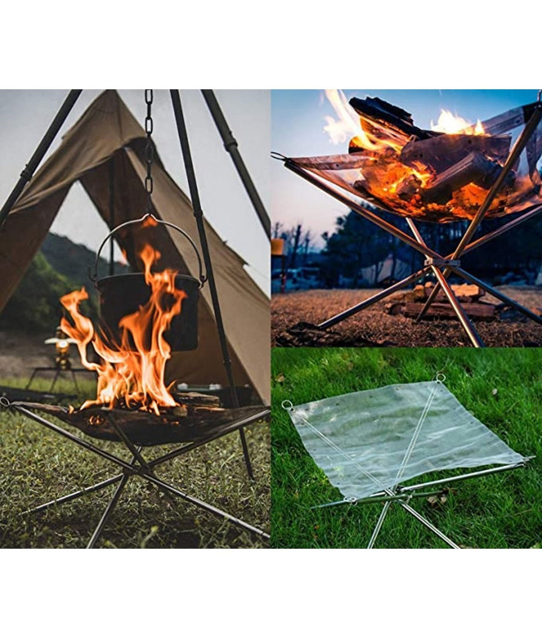 Portable Outdoor Fire Pit 16 Inch Upgrade Foldable Stainless Steel Mesh Fire Pit Wood Burning, Collapsible Fireplace Space Saving Perfect for Camping, Backyard, Patio, Garden (Carrying Bag Included)