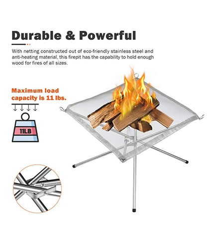 Portable Outdoor Fire Pit 16 Inch Upgrade Foldable Stainless Steel Mesh Fire Pit Wood Burning, Collapsible Fireplace Space Saving Perfect for Camping, Backyard, Patio, Garden (Carrying Bag Included)